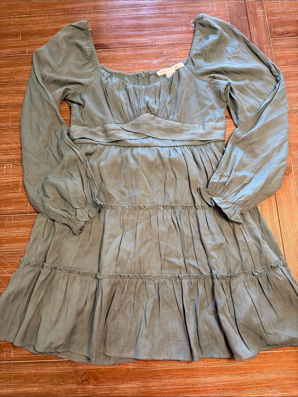 Altar'd State Dusty Sage Tiered Mini Dress